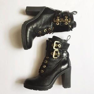 Guess combat boots leather heeled black 6